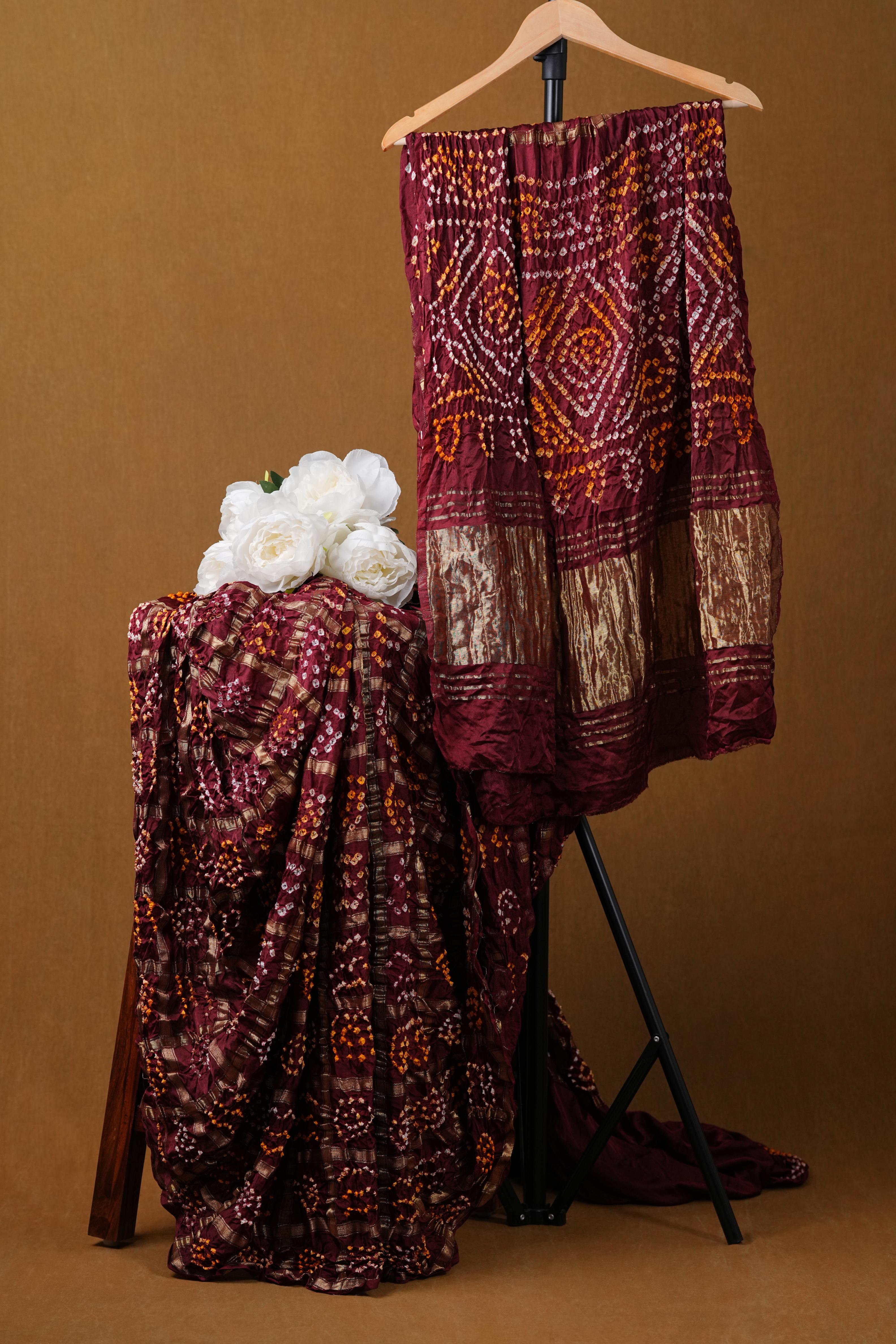 Bandhej saree in gajji silk