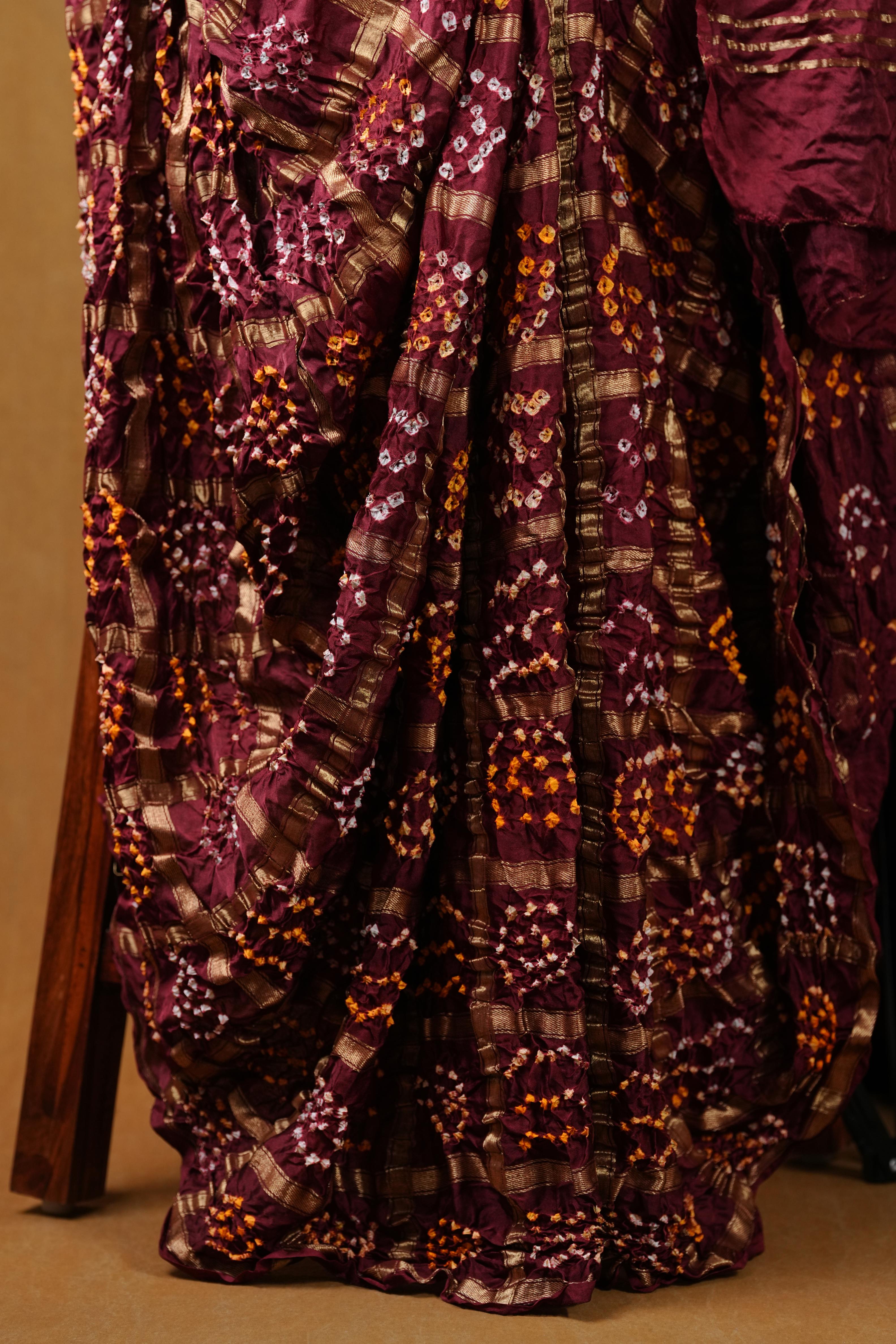 Bandhej saree in gajji silk