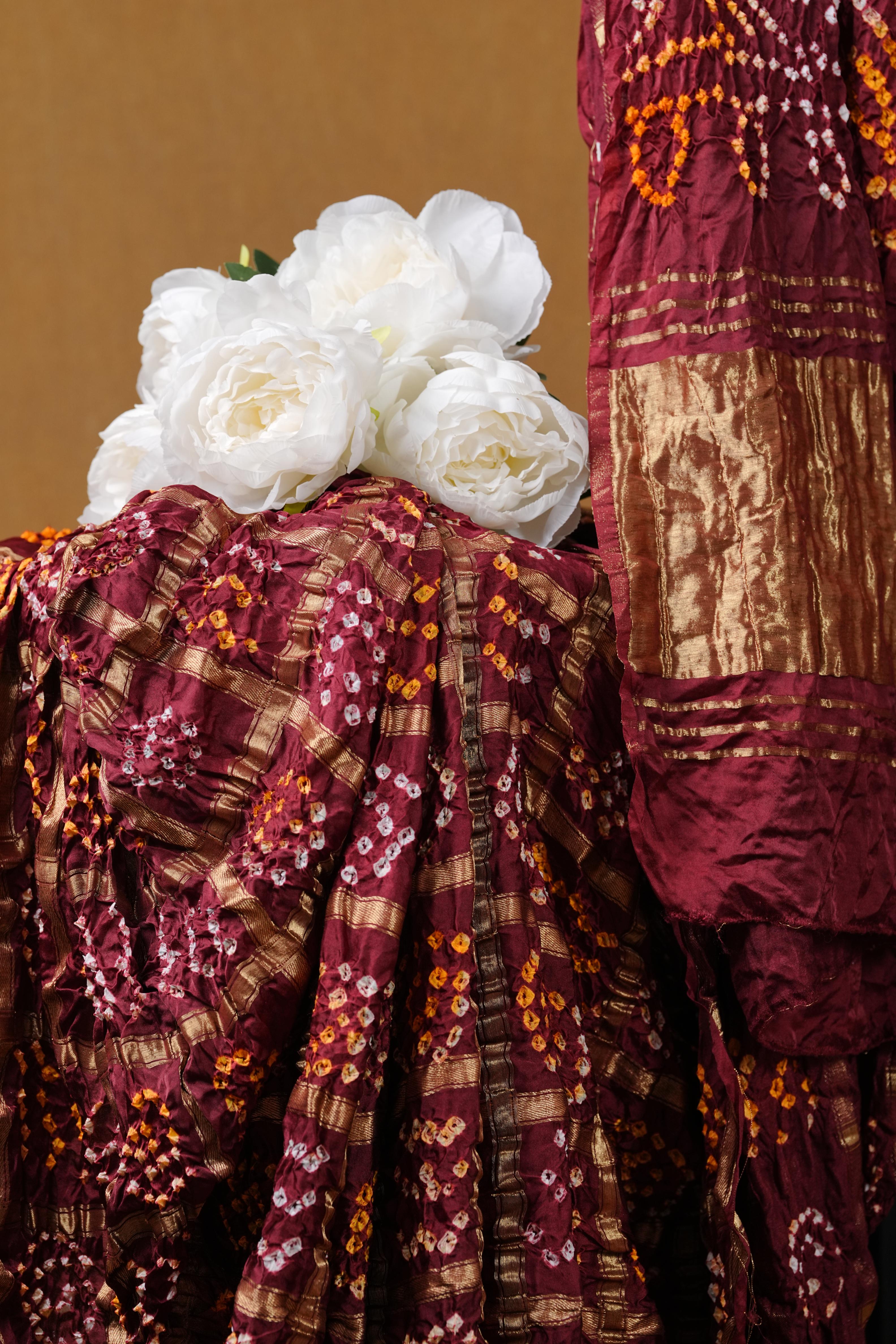 Bandhej saree in gajji silk