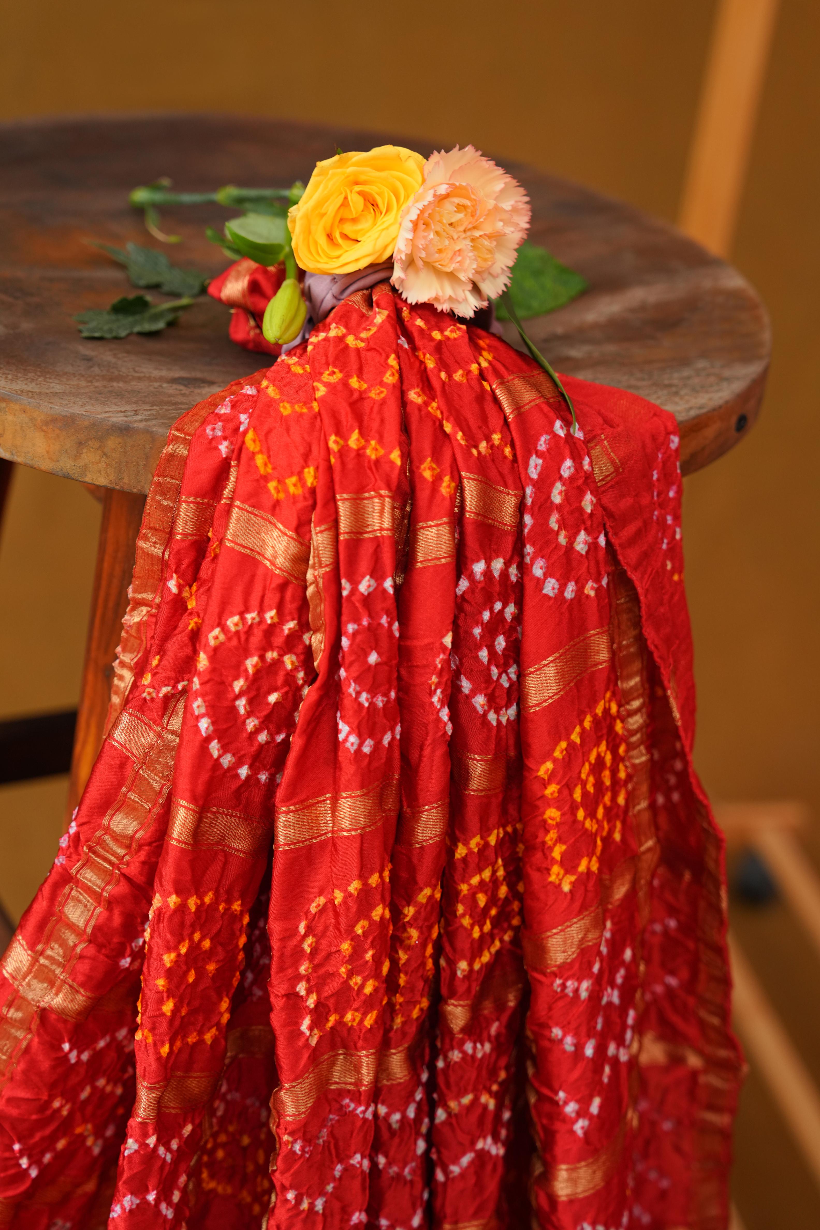 Bandhej saree in gajji silk