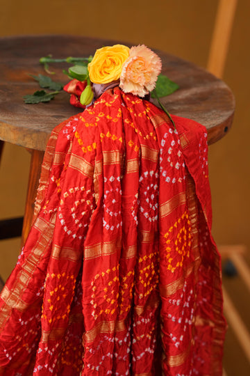 Bandhej saree in gajji silk